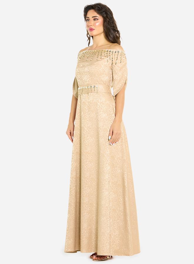 House of Moda Women Embellished Off Shoulder Gown Dress - Image 2